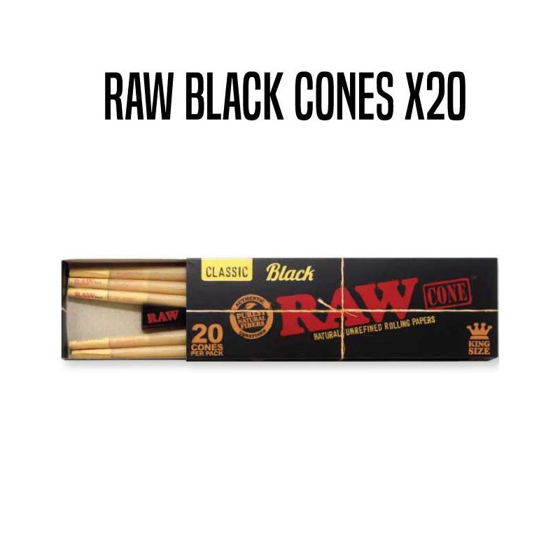 RAW BLACK CONES KING SIZE X 20